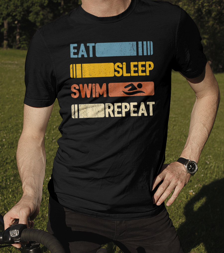 Eat Sleep Swim Repeat Funny Vintage Retro T-Shirt