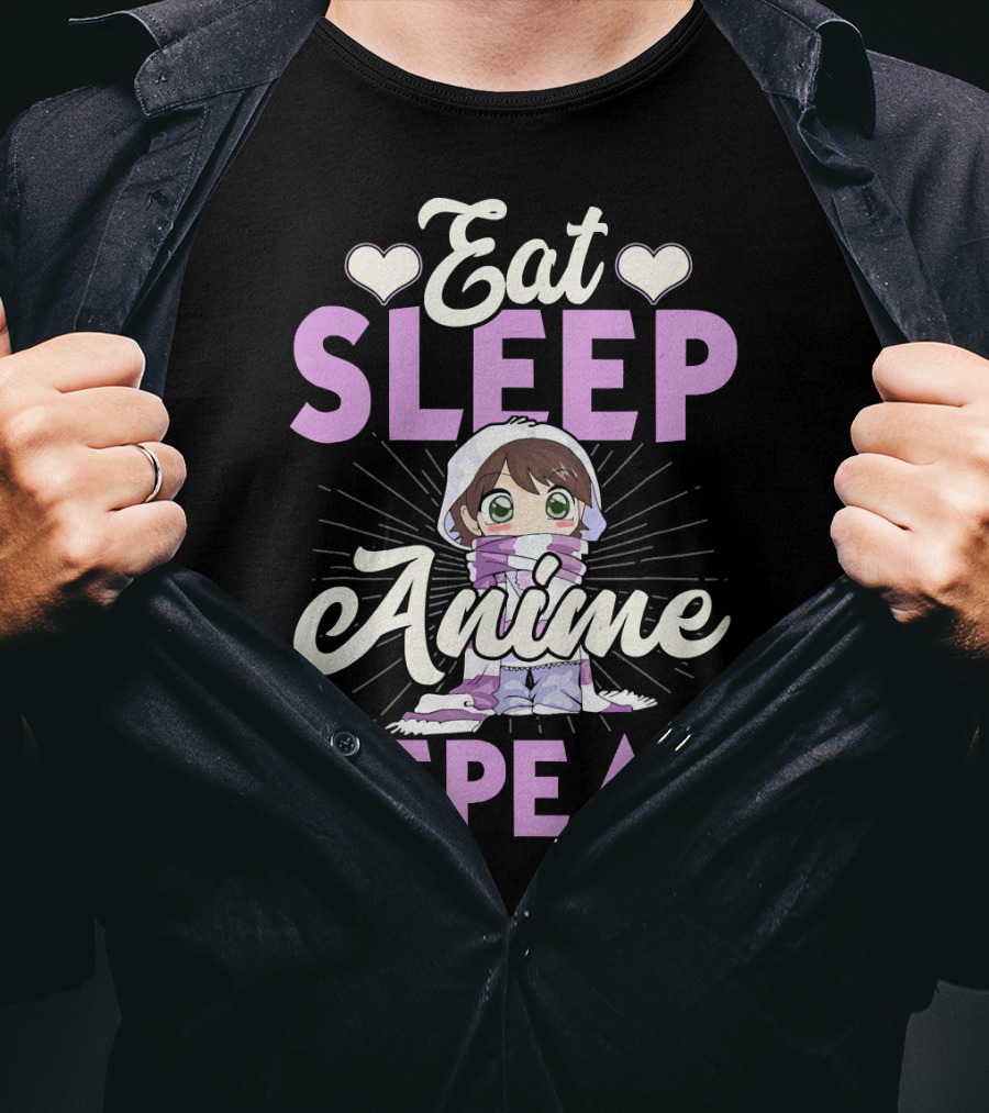 Eat Sleep Anime Repeat Cute Chibi Character Japan Manga T-Shirt