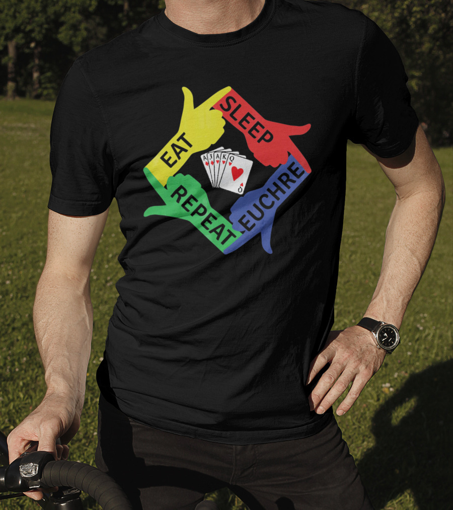 Eat Sleep Euchre Repeat AJAKQ Funny Card Game T-Shirt