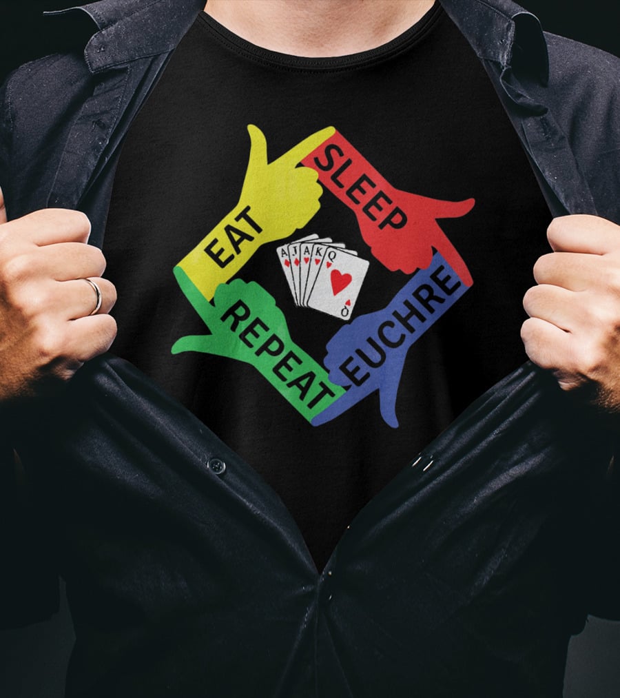 Eat Sleep Euchre Repeat AJAKQ Funny Card Game T-Shirt