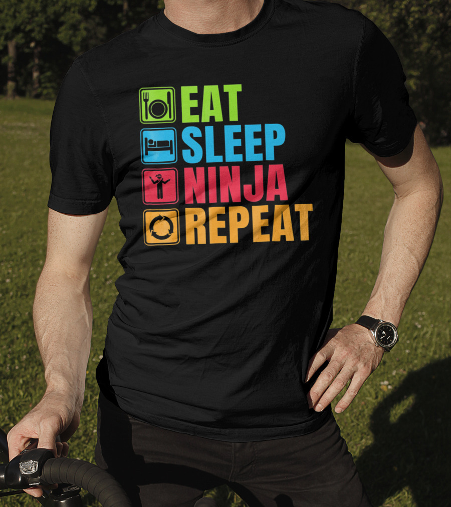 Eat Sleep Ninja Repeat Ninja Martial Arts Cycle T-Shirt