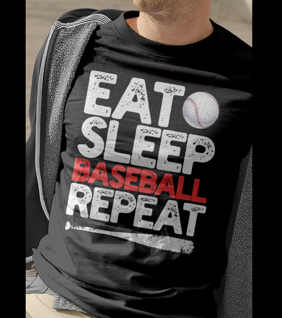 Eat Sleep Baseball Repeat Baseball Bat And Ball T-Shirt
