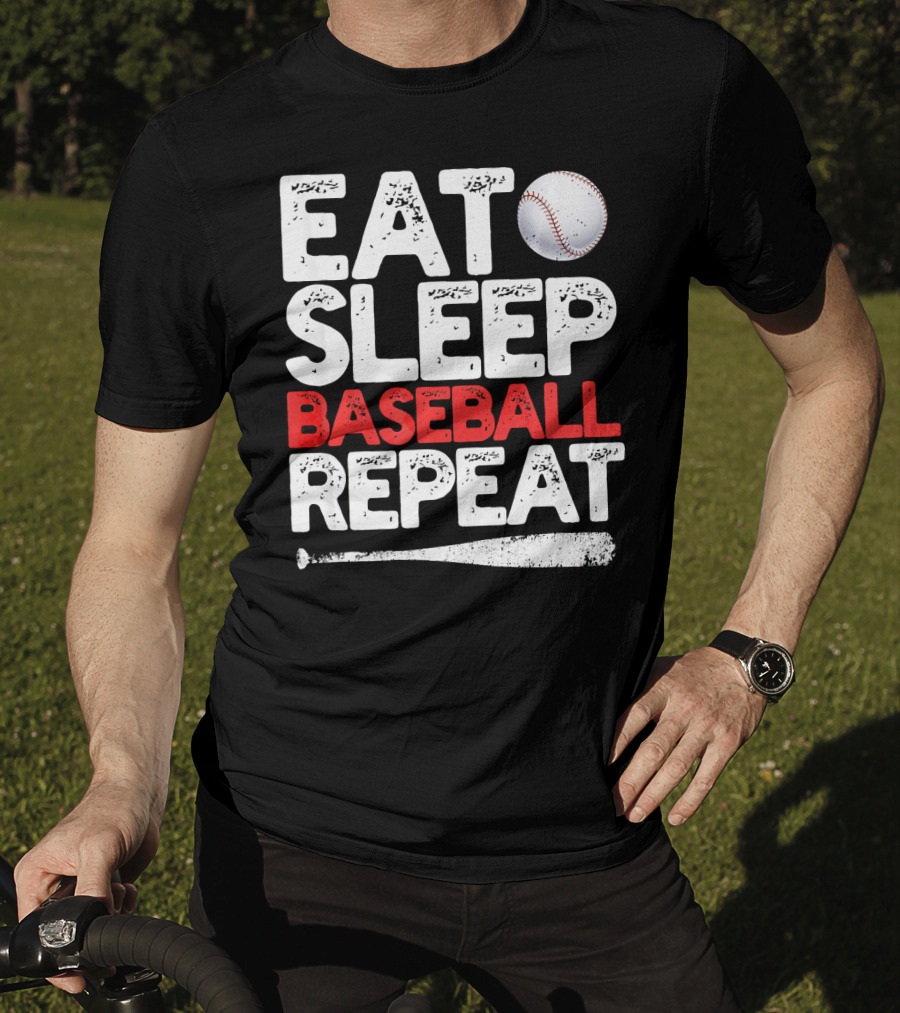 Eat Sleep Baseball Repeat Baseball Bat And Ball T-Shirt