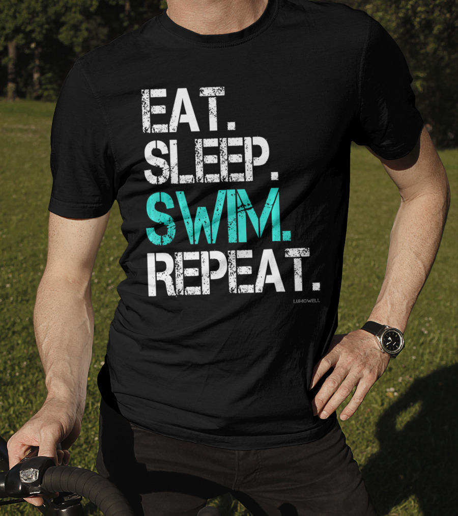 Eat Sleep Swim Repeat Funny Lumowell T-Shirt