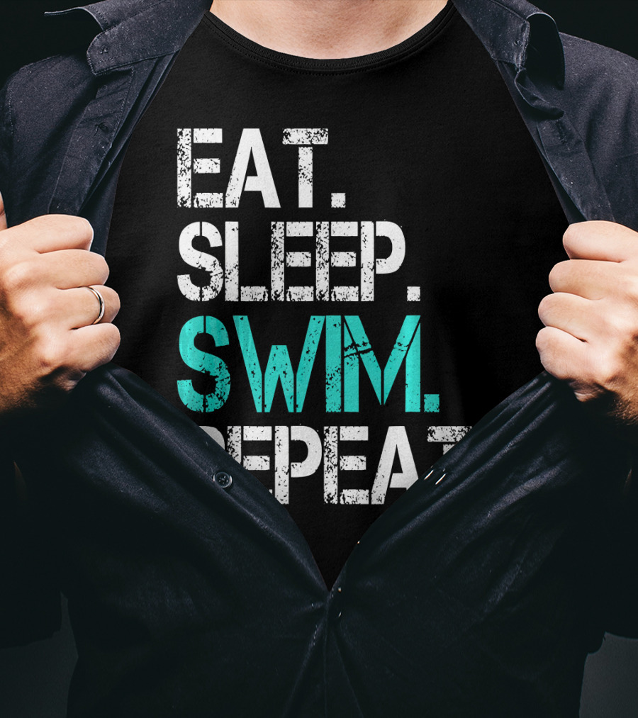 Eat Sleep Swim Repeat Funny Lumowell T-Shirt