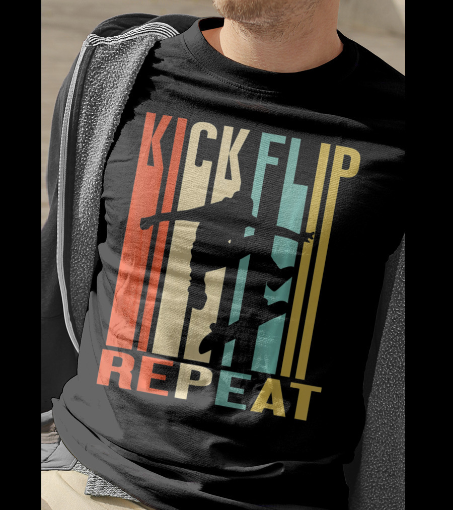 Kick Flip Repeat Vintage Skateboarding T-Shirt
