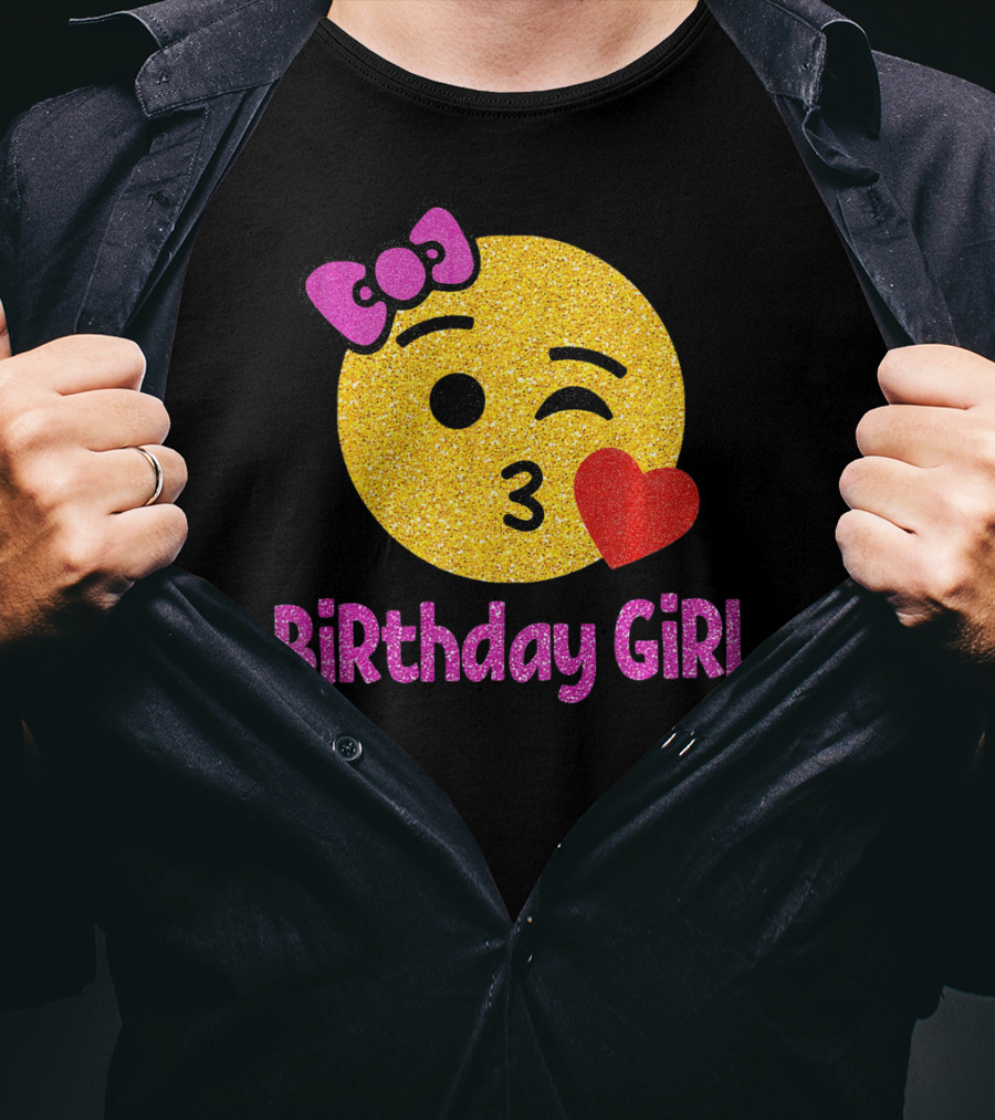 Birthday Girl Emoji Pink Bow Red Heart T-Shirt
