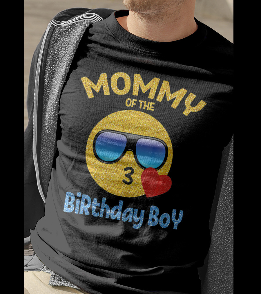 Mommy Of The Birthday Boy Emoji Sunglasses Heart T-Shirt