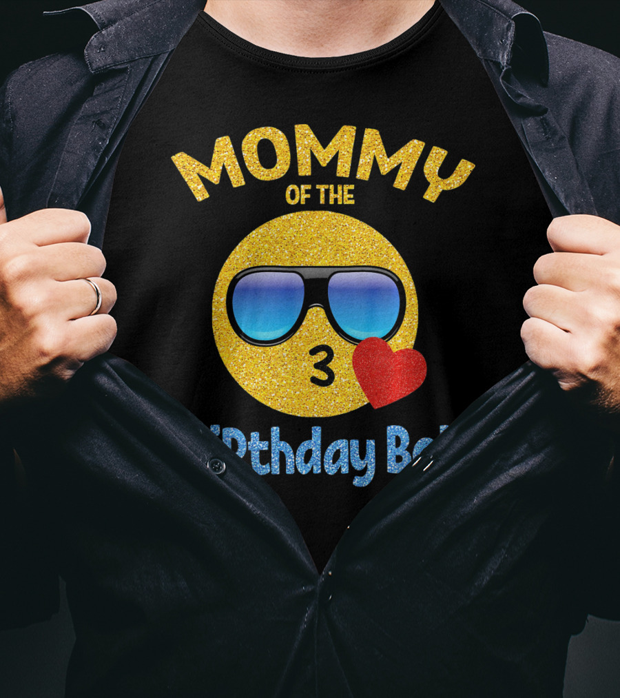 Mommy Of The Birthday Boy Emoji Sunglasses Heart T-Shirt