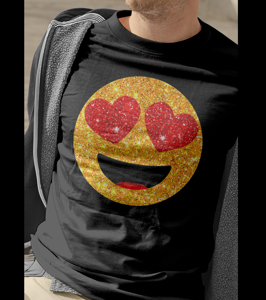 Valentines Day Heart Eyes Emoji Glittering Love Face T-Shirt