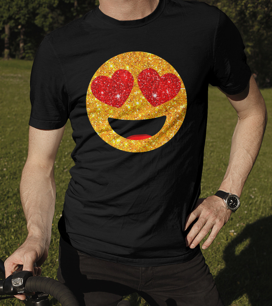Valentines Day Heart Eyes Emoji Glittering Love Face T-Shirt