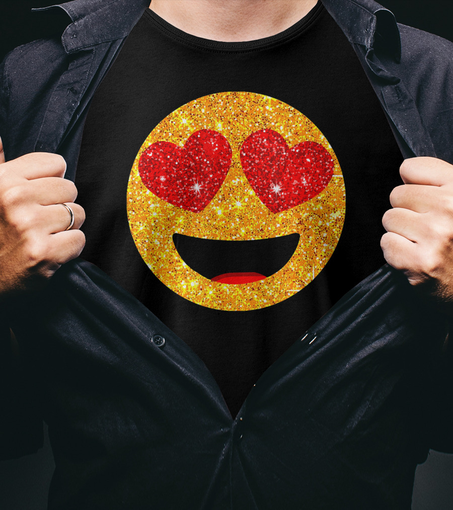 Valentines Day Heart Eyes Emoji Glittering Love Face T-Shirt