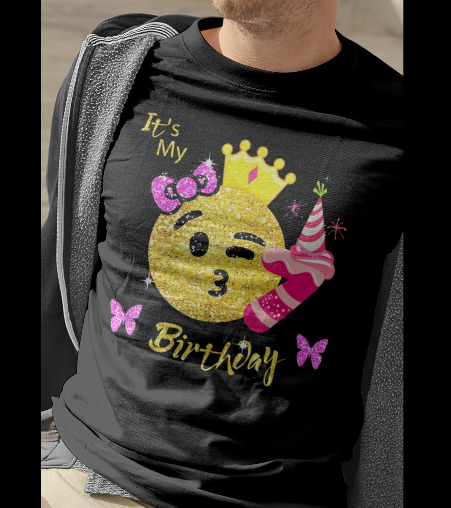 It's My Birthday Emoji Girls OMG Sparkle Crown Party T-Shirt