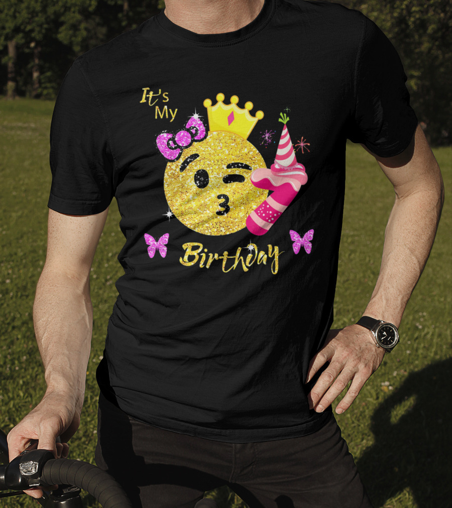 It's My Birthday Emoji Girls OMG Sparkle Crown Party T-Shirt