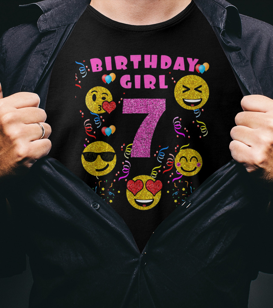Birthday Girl 7 Emoji Party Celebration Fun T-Shirt