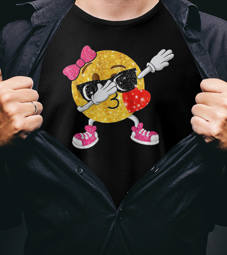 Dabbing Glitter Emoji Heart Kiss Bow Sunglasses Sneakers T-Shirt