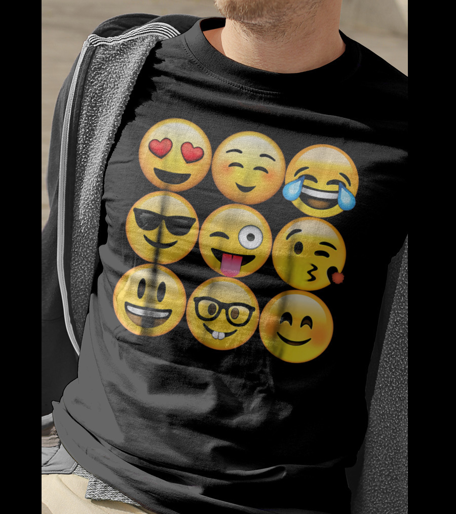 Emoji Heart Eyes Cool Tongue Wink Glasses Smiley Faces T-Shirt