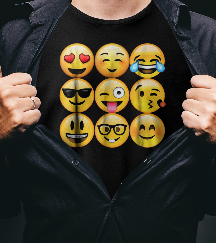 Emoji Heart Eyes Cool Tongue Wink Glasses Smiley Faces T-Shirt