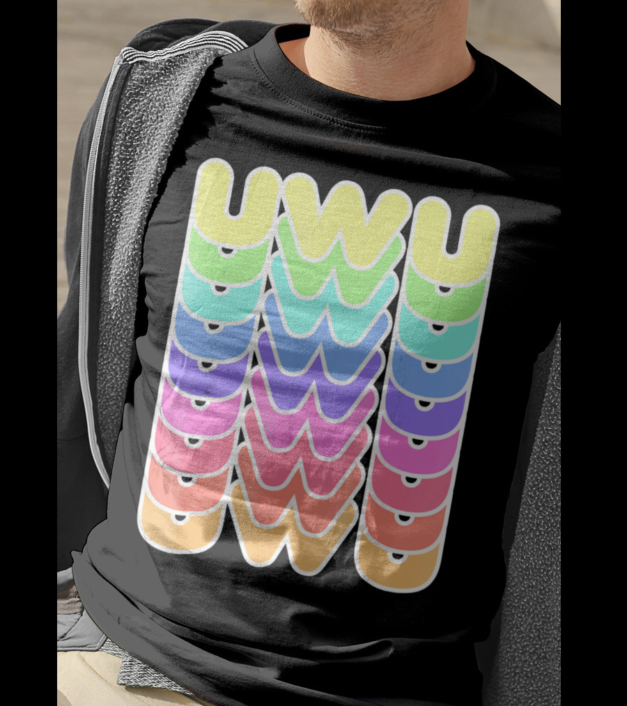 UWU Cute Face Emoji Letter Kawaii Rainbow Keyopt T-Shirt