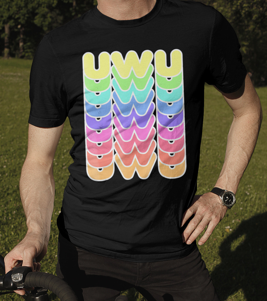 UWU Cute Face Emoji Letter Kawaii Rainbow Keyopt T-Shirt