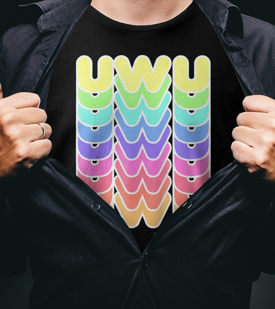 UWU Cute Face Emoji Letter Kawaii Rainbow Keyopt T-Shirt