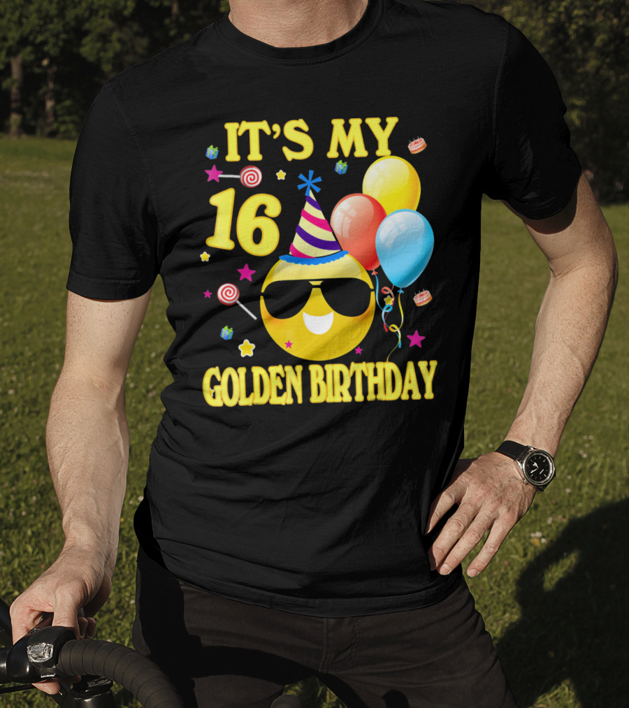 It's My 16 Golden Birthday Emoji Balloons Party Hat T-Shirt