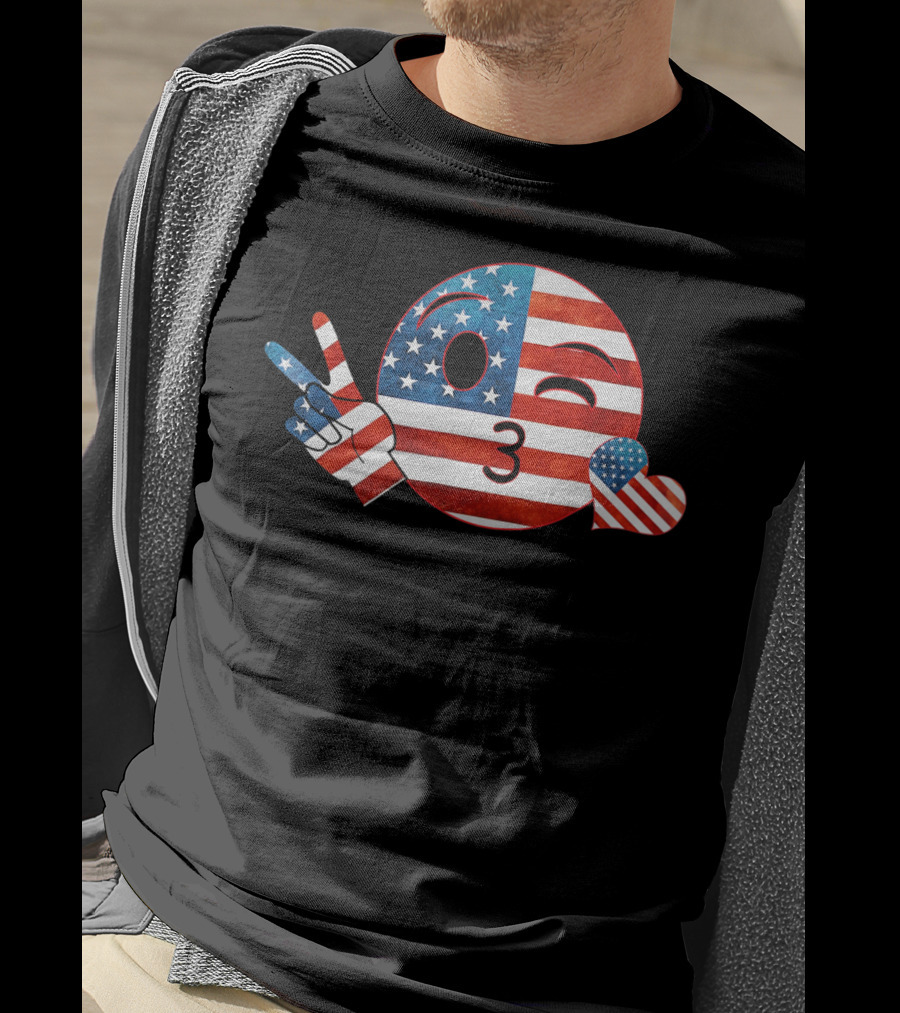 Unique Peace Emoji Patriotic American Flag Kiss Heart T-Shirt