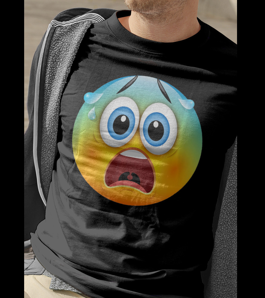 Scared Face Emoji Funny Novelty Sweat Emoji Face T-Shirt