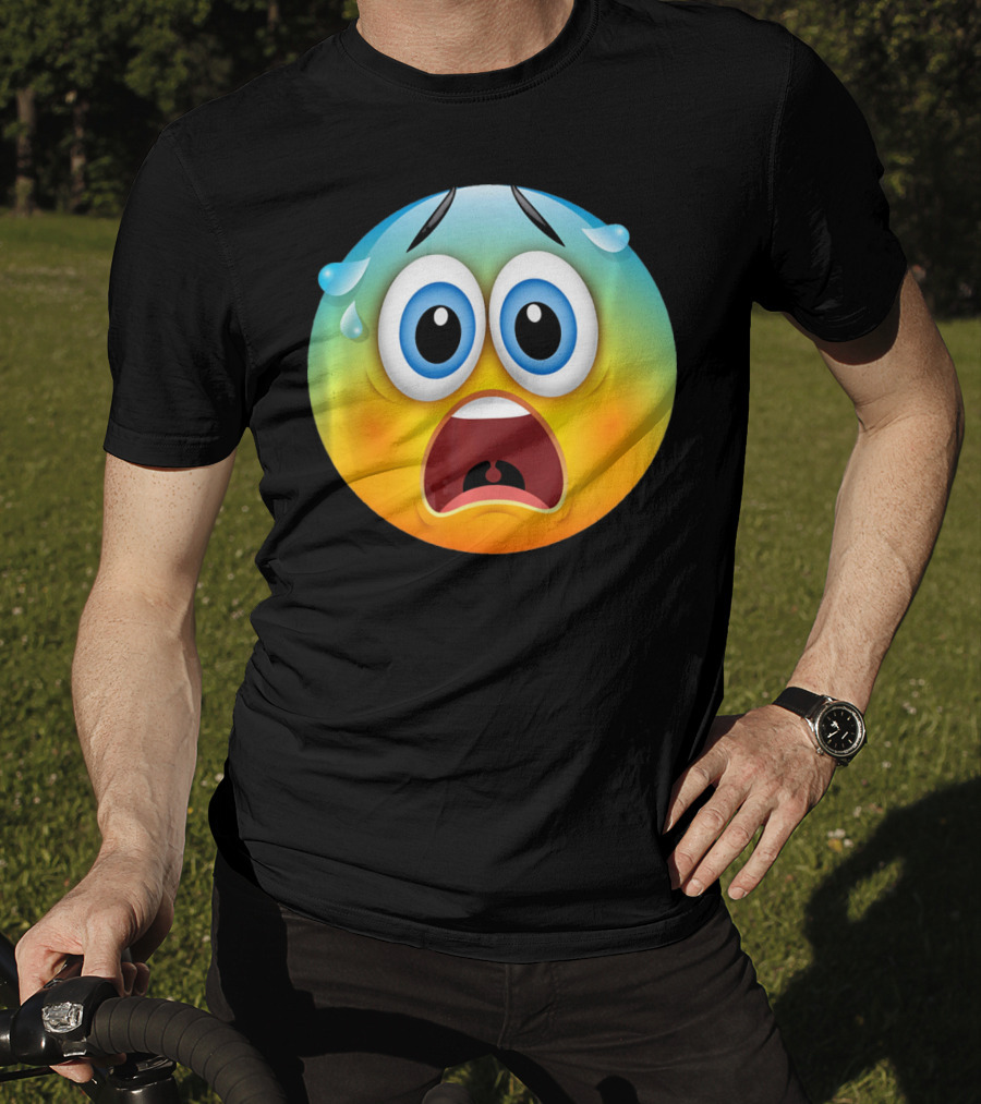 Scared Face Emoji Funny Novelty Sweat Emoji Face T-Shirt
