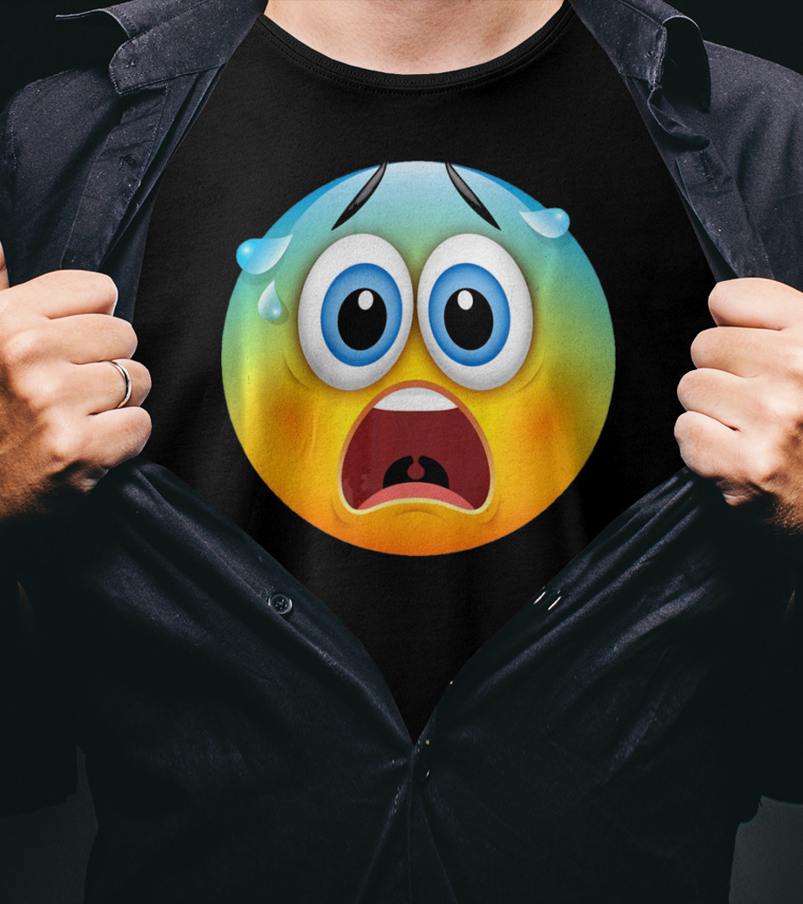 Scared Face Emoji Funny Novelty Sweat Emoji Face T-Shirt