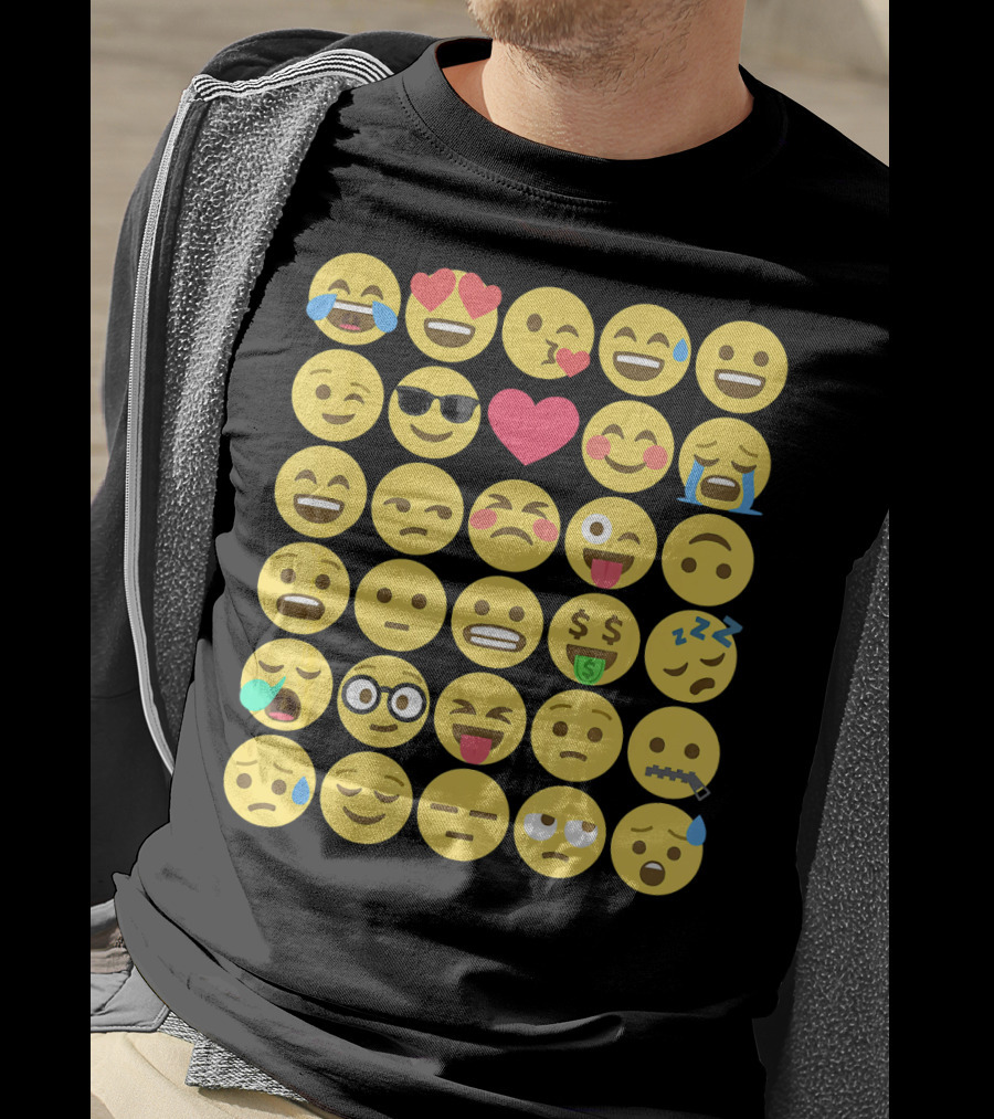 Emoji Emoticons Smiley Faces Heart Sunglasses Laughing Crying Stack T-Shirt