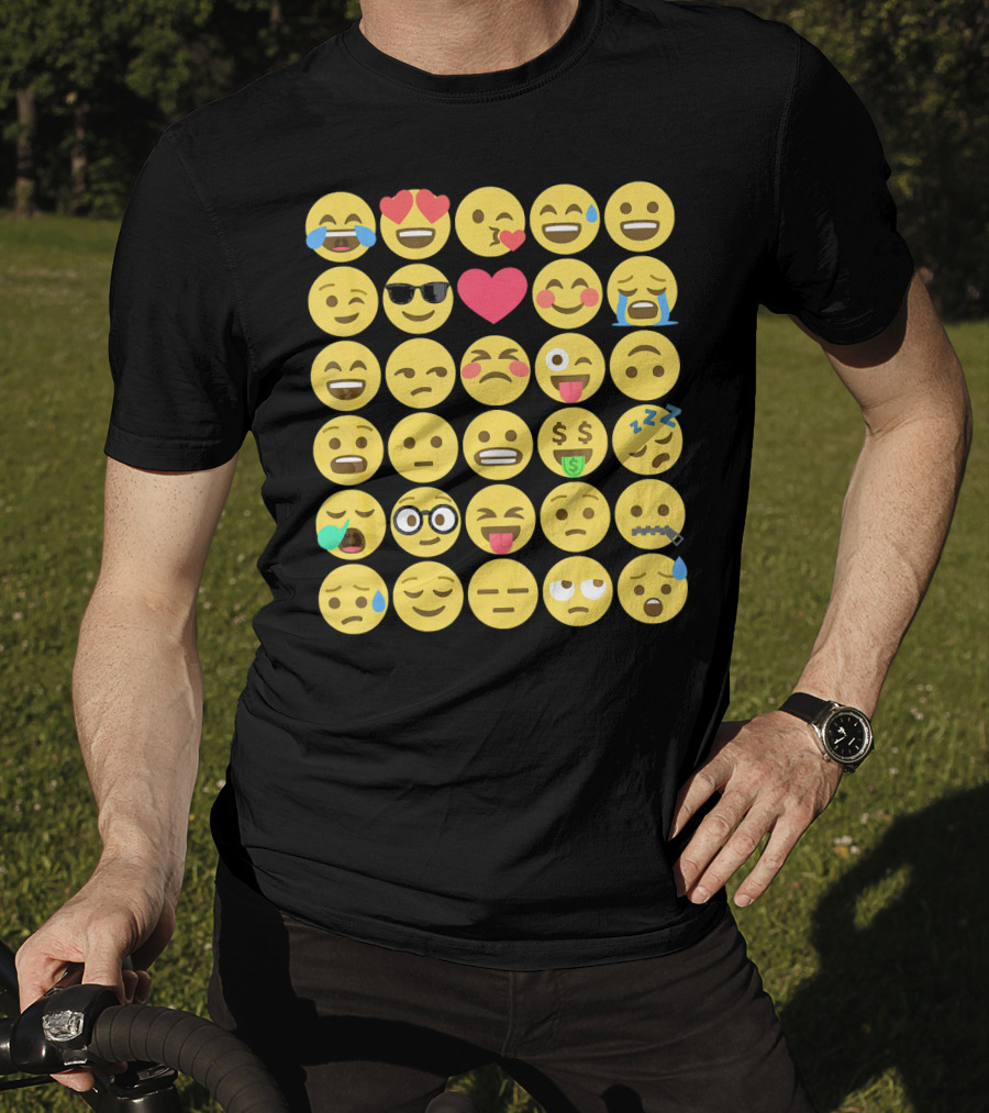 Emoji Emoticons Smiley Faces Heart Sunglasses Laughing Crying Stack T-Shirt