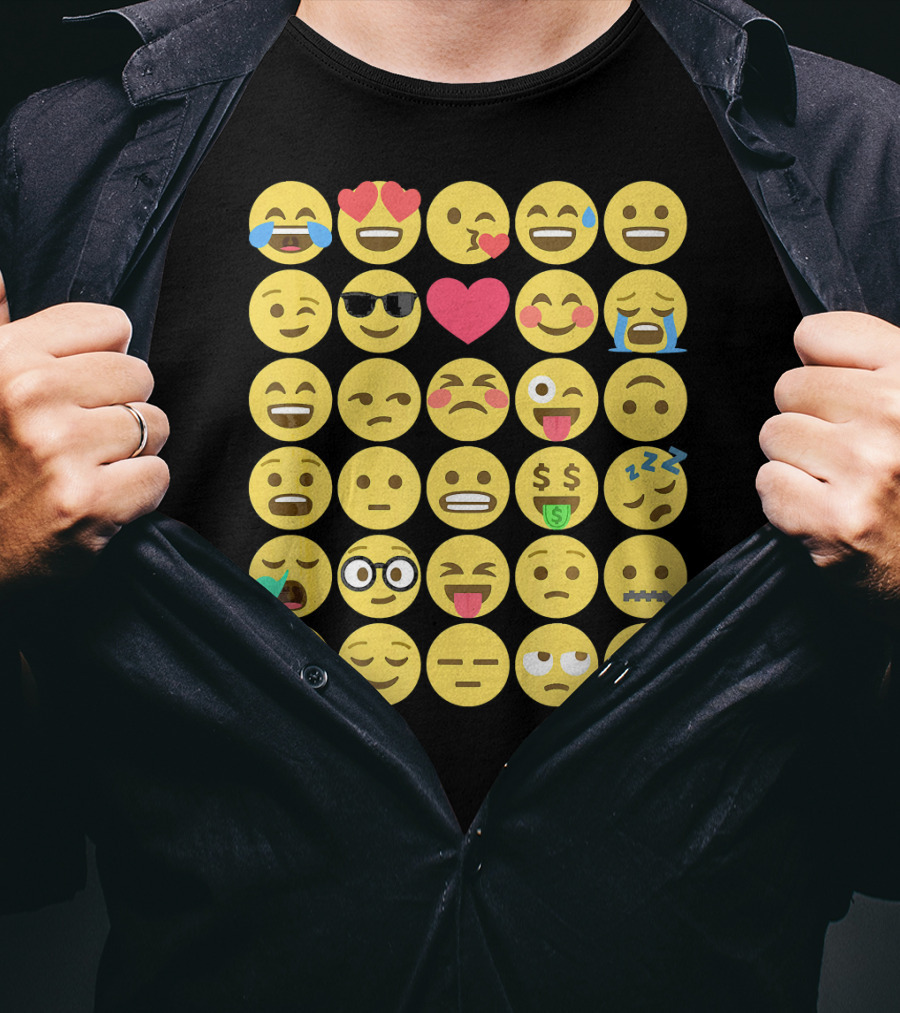 Emoji Emoticons Smiley Faces Heart Sunglasses Laughing Crying Stack T-Shirt