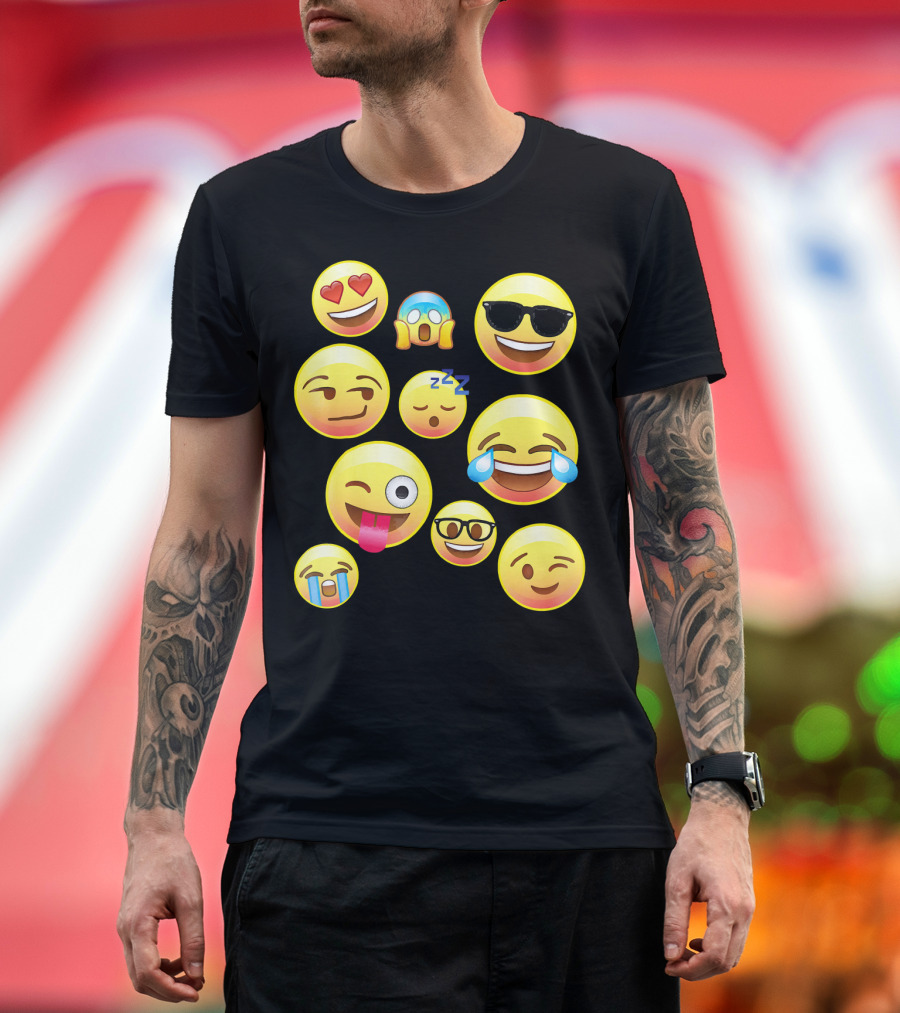 Funny Emoji Faces For Girls Heart Eyes Sleepy Wink Tears Sunglasses Zany T-Shirt