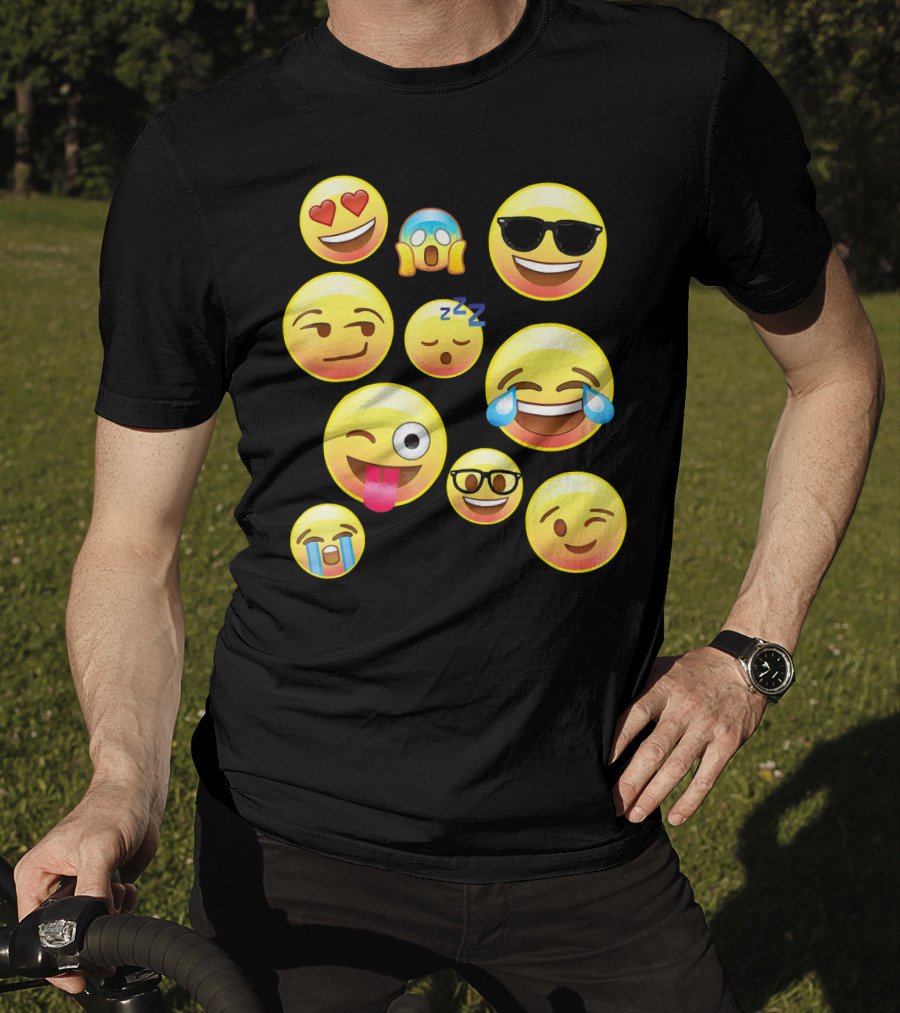 Funny Emoji Faces For Girls Heart Eyes Sleepy Wink Tears Sunglasses Zany T-Shirt