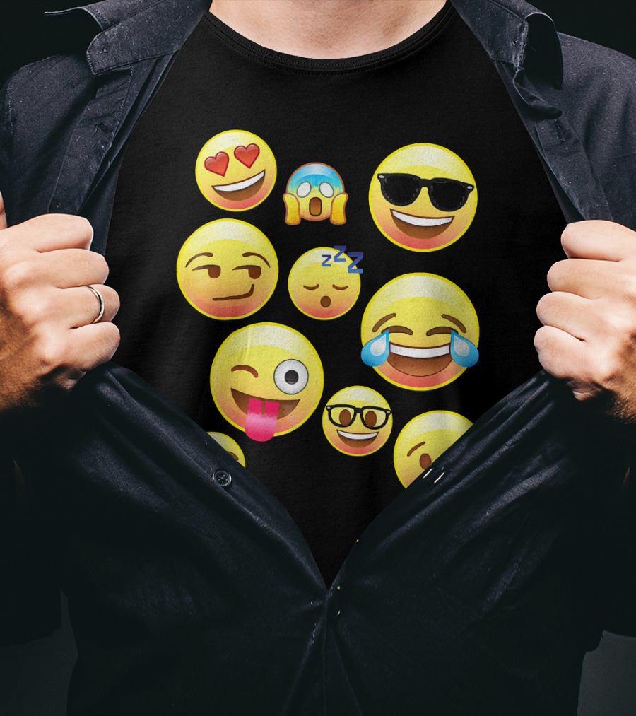 Funny Emoji Faces For Girls Heart Eyes Sleepy Wink Tears Sunglasses Zany T-Shirt