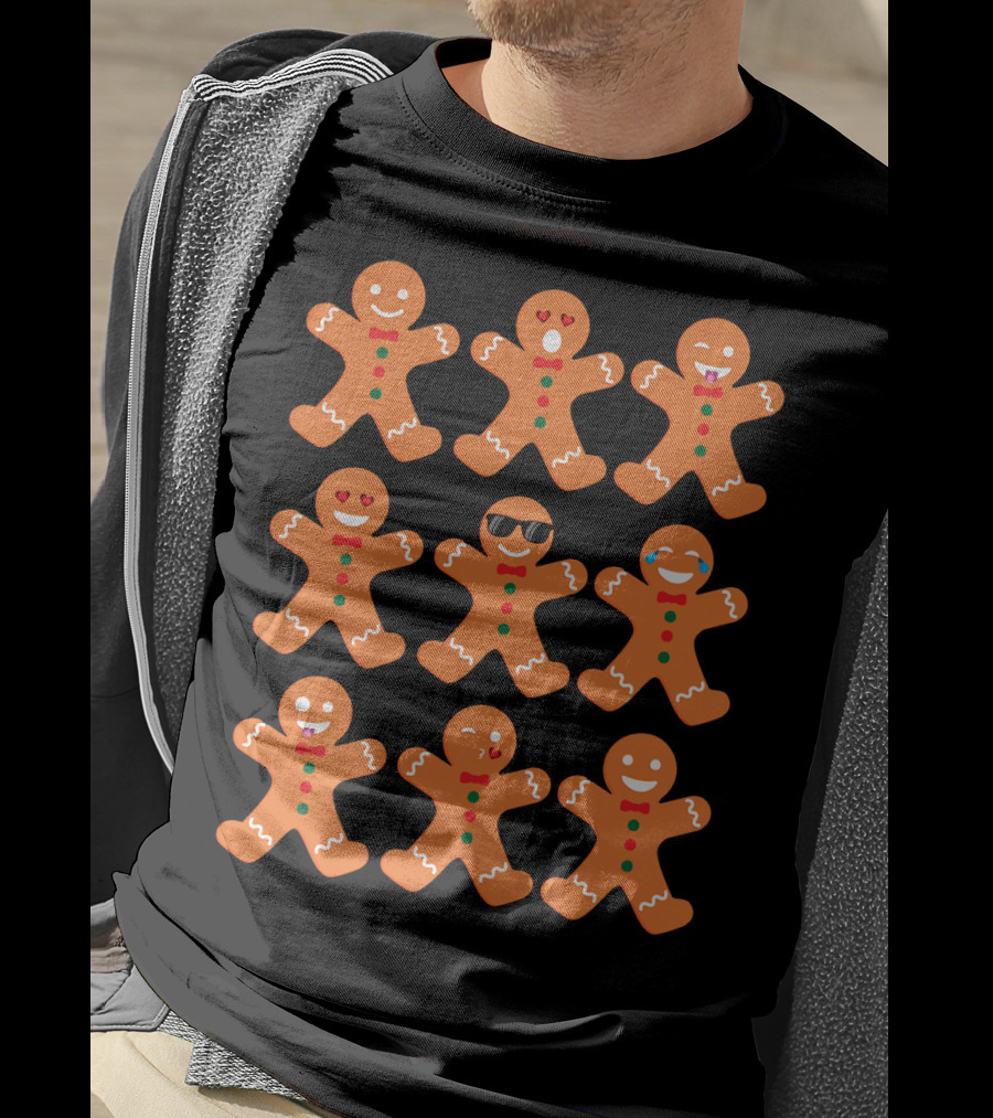 Gingerbread Man Emotions Faces Sunglasses And Tears T-Shirt
