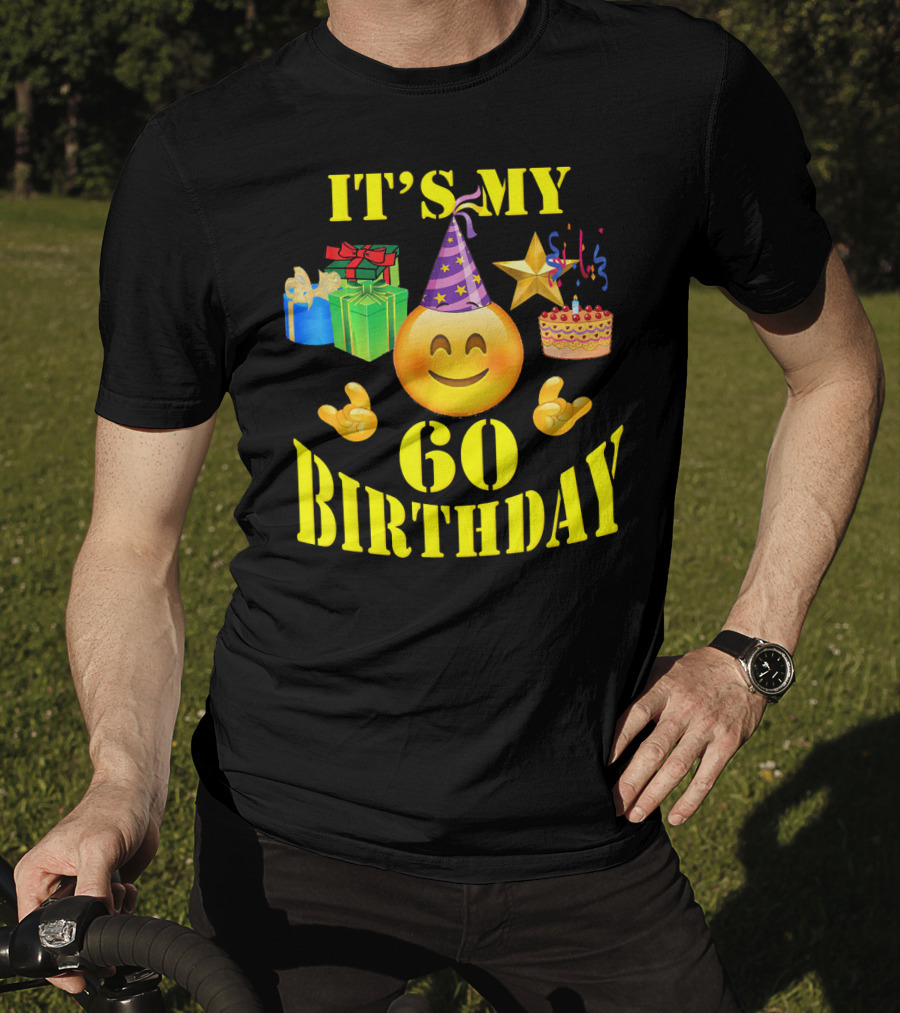 IT'S MY 60 BIRTHDAY Emoji With Party Hat, Cake, Gifts, And Star T-Shirt