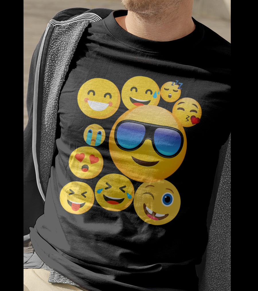 Emoji Wear Cool Smiley Faces With Sunglasses And Cute Emoticon Expressions T-Shirt