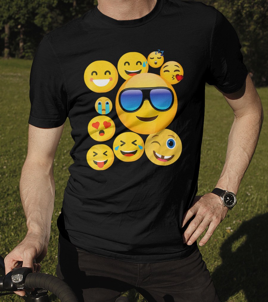 Emoji Wear Cool Smiley Faces With Sunglasses And Cute Emoticon Expressions T-Shirt