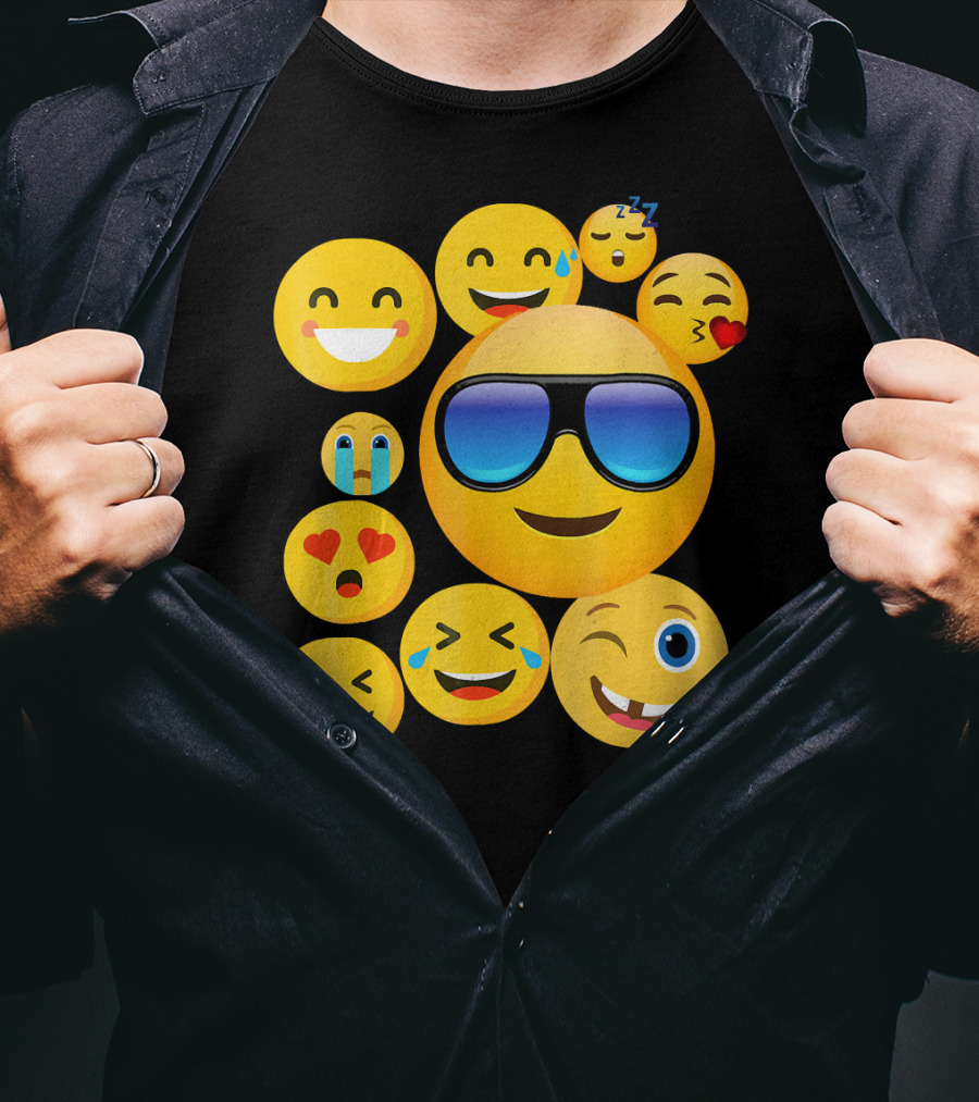 Emoji Wear Cool Smiley Faces With Sunglasses And Cute Emoticon Expressions T-Shirt