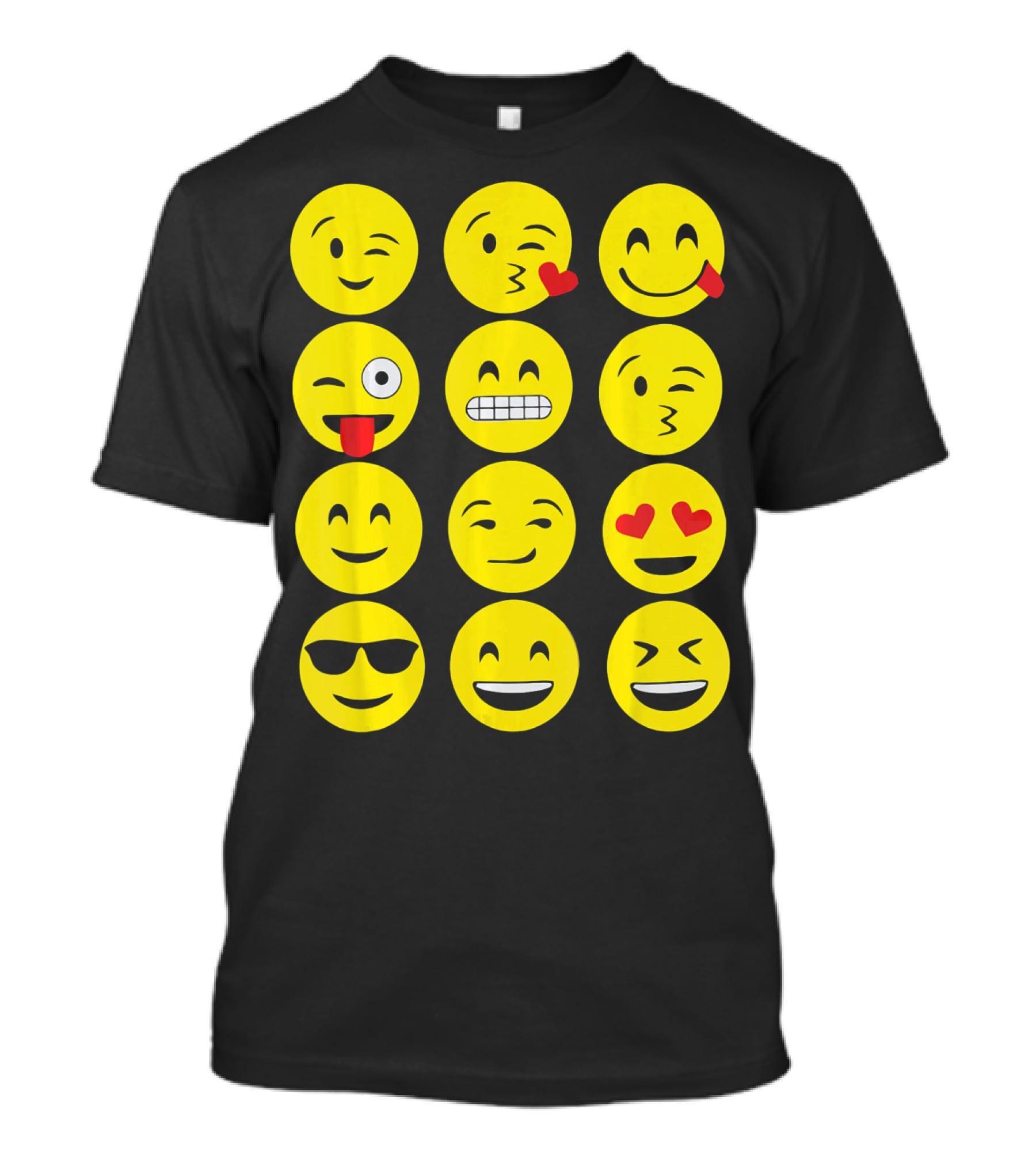 Emojis Funny Emoji Yellow Face Winking Smiling Heart Eyes Sunglasses Expression T-Shirt