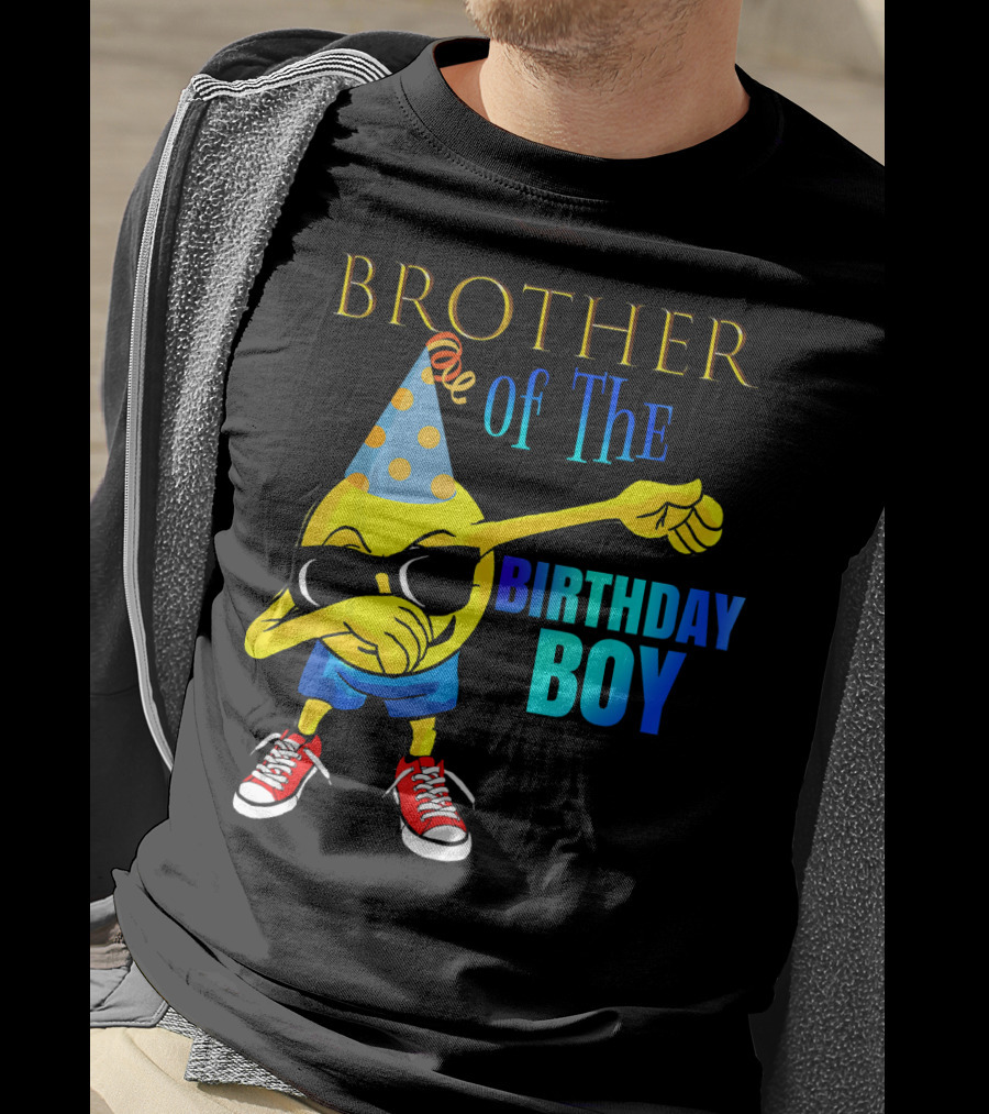 BROTHER Of The Birthday Boy Dabbing Emoji Party Hat Sunglasses Sneakers T-Shirt