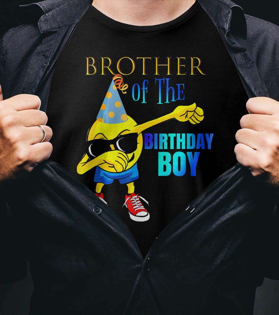 BROTHER Of The Birthday Boy Dabbing Emoji Party Hat Sunglasses Sneakers T-Shirt