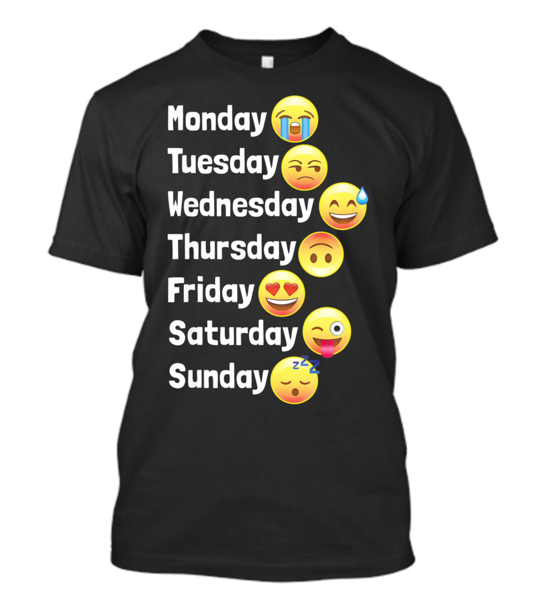 Monday Tuesday Wednesday Thursday Friday Saturday Sunday Emoji Faces T-Shirt