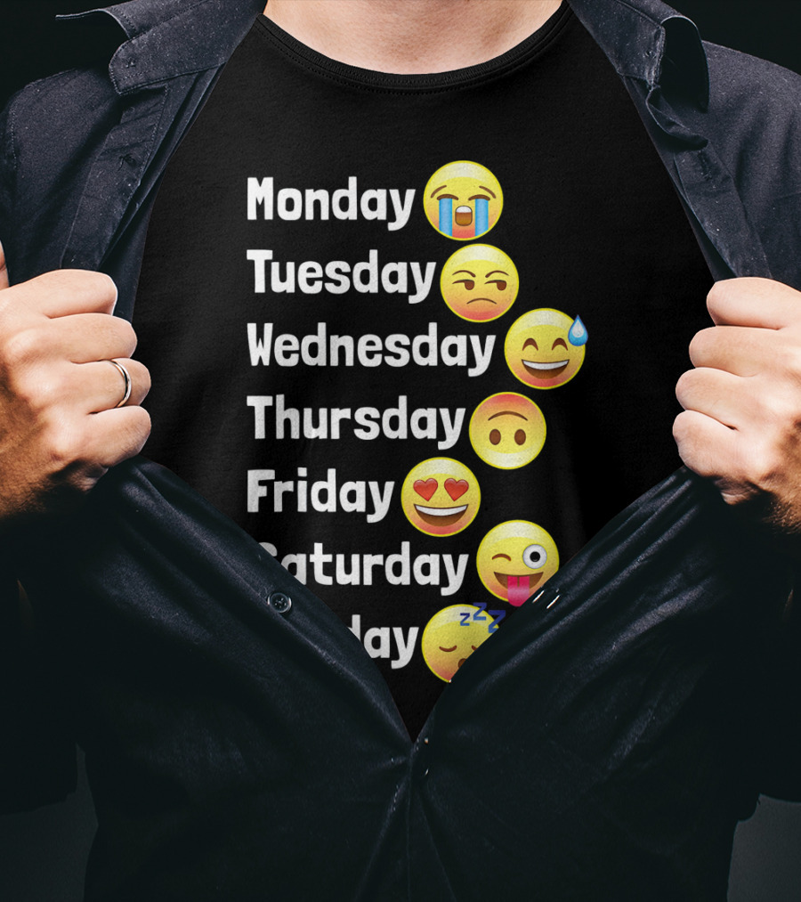 Monday Tuesday Wednesday Thursday Friday Saturday Sunday Emoji Faces T-Shirt