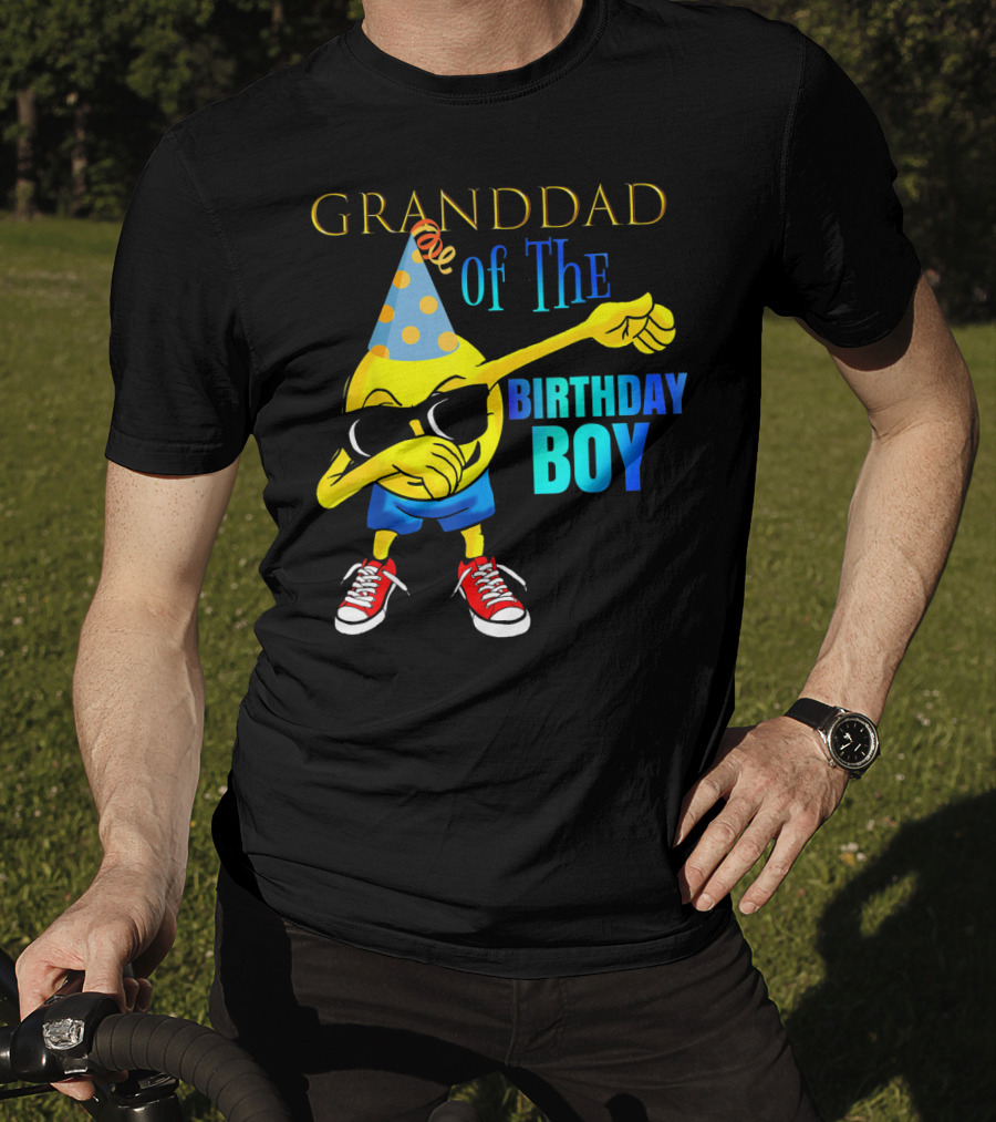 Granddad Of The Birthday Boy Dabbing Emoji Party Hat Sunglasses Celebrations T-Shirt