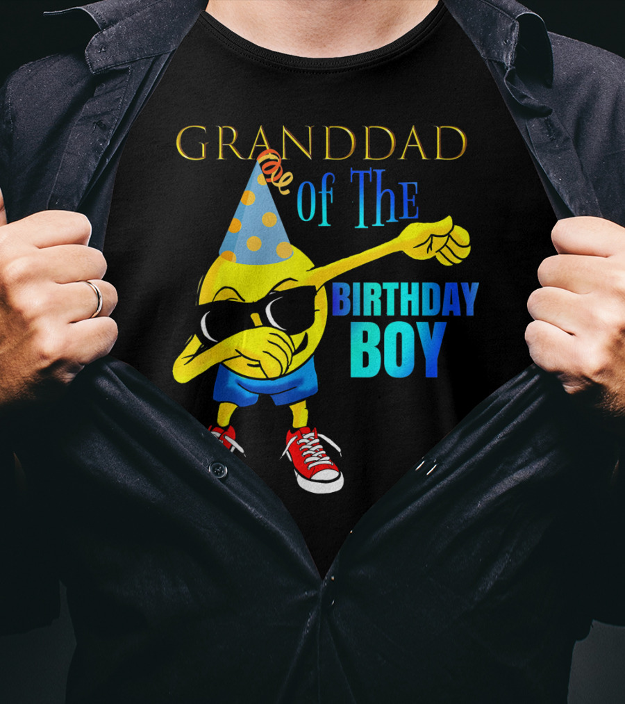 Granddad Of The Birthday Boy Dabbing Emoji Party Hat Sunglasses Celebrations T-Shirt