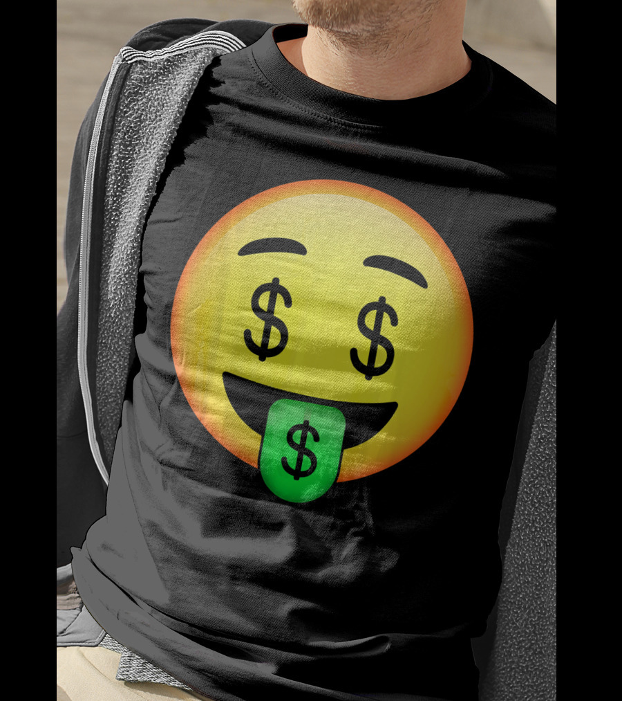 HD Emoji Money Mouth Face Dollar Symbol Eyes Green Tongue T-Shirt