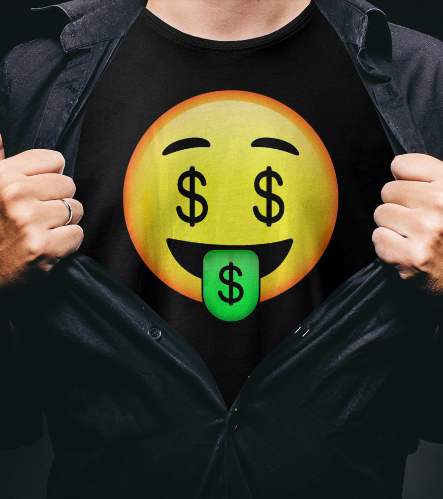 HD Emoji Money Mouth Face Dollar Symbol Eyes Green Tongue T-Shirt